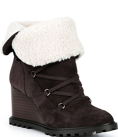 Michael Kors Blakely Suede Faux Shearling Lined Wedge Booties