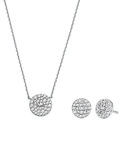 Brilliance Pave Disc Necklace and Stud Earring Set