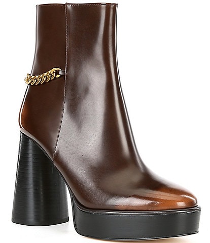 Michael Kors Carlisle Leather Logo Chain Platform Booties