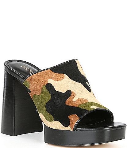 Michael Kors Celeste Camo Printed Calf Hair Platform Sandals