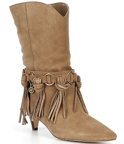 Michael Kors Daniela Fringe Suede Kitten Heel Mid Boots