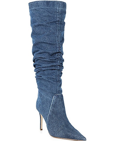 Michael Kors Dawn Tall Slouchy Denim Heeled Boots