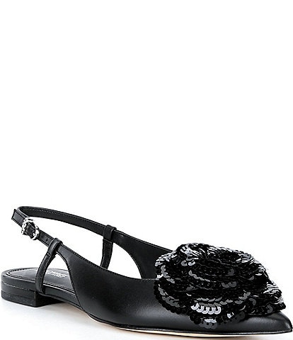 Michael Kors Elodie Floral Sequin and Leather Pointed Toe Slingback Flats