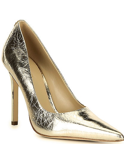 Michael Kors Elyse High Metallic Leather Pointed Toe Pumps