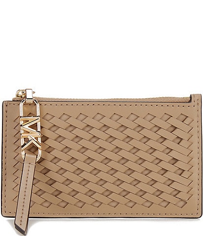 Michael Kors Empire Small Woven Leather Card Case