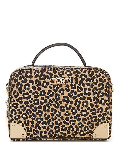 Estelle Small Leopard Print Calf Hair Satchel Crossbody Bag