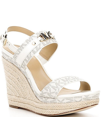 Michael Kors Farrah Signature Logo Hardware Canvas Platform Espadrille Wedges