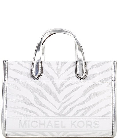Michael Kors Gigi Small Silver Metallic Zebra Print Jacquard Messenger Crossbody Bag