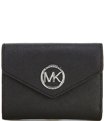 Michael Kors Greenwich Medium Envelope Trifold Saffiano Logo Closure Leather Wallet
