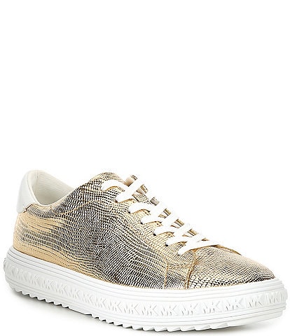 Michael Kors Grove Lace Up Iguana Embossed Metallic Leather Sneakers