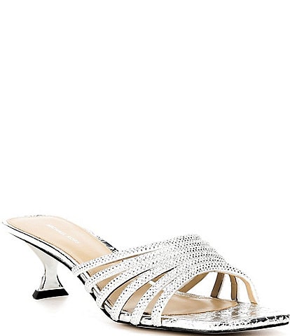 Michael Kors Haisley Microsuede Hot Fix Kitten Heel Slide Sandals