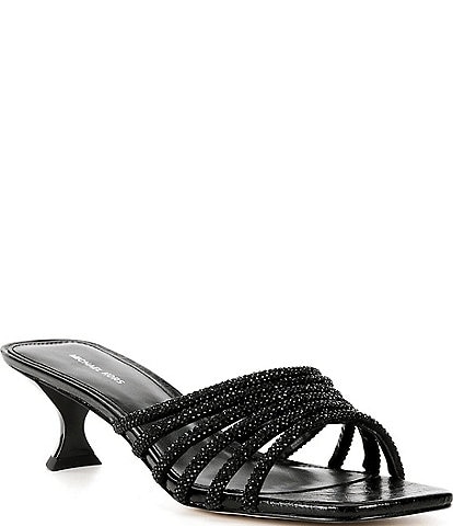 Michael Kors Haisley Microsuede Hot Fix Rhinestone Embellished Kitten Heel Slide Sandals