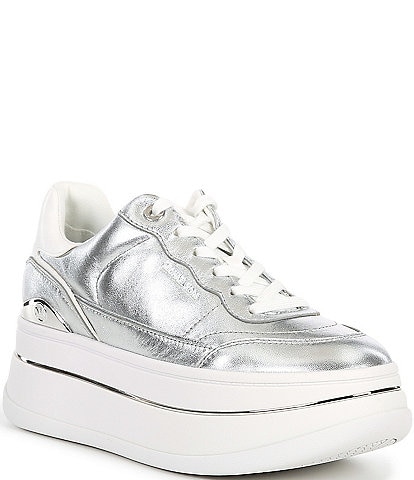 Michael Kors Hayes Metallic Leather Platform Lace Up Sneakers