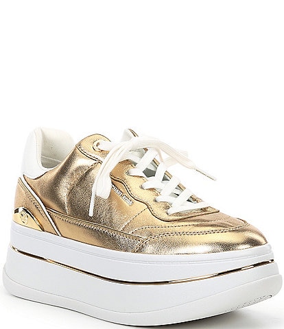 Michael Kors Hayes Metallic Leather Platform Lace Up Sneakers