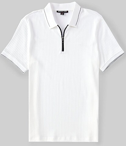 Michael Kors Jacquard Waffle Stretch Short-Sleeve Zip Polo Shirt