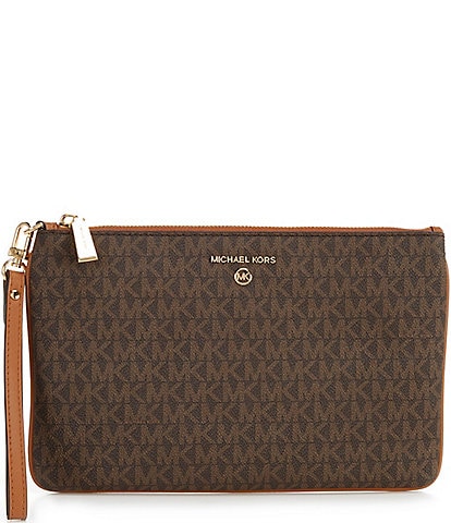 Michael Kors Jet Set Charm Large Signature Logo Semi Lux Top Zip Wristlet