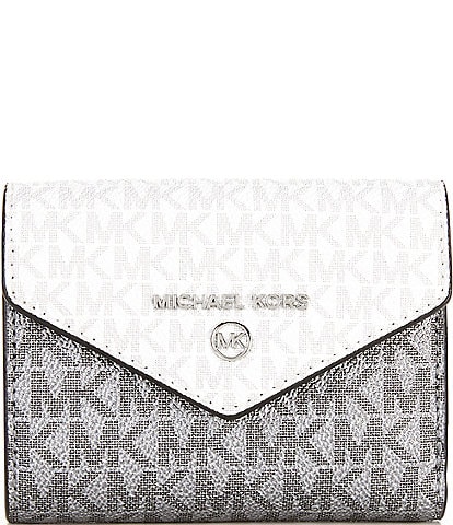 Michael Kors Jet Set Charm Metallic Silver Hardware Logo Medium Envelope Trifold Wallet