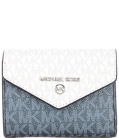 Michael Kors Jet Set Charm Silver Hardware Logo Medium Envelope Trifold Wallet
