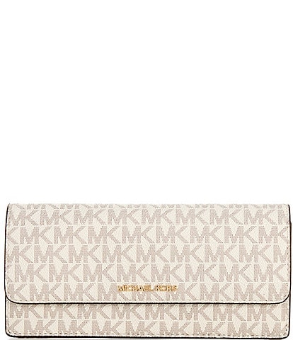 Michael Kors Jet Set Large Signature Logo Gold Metal Snap-Front Wallet