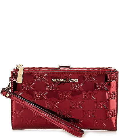 Michael Kors Jet Set MK Facet Logo Embossed Specchio Double Zip Wristlet