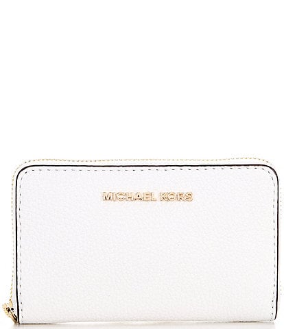 Michael Kors Jet Set Small Zip Around Gold Tone Pebble Leather Card Case Wallet