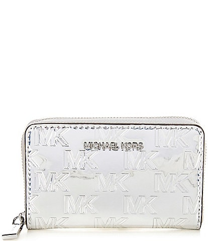 Michael Kors Jet Set Small Zip-Around Silver Card Case