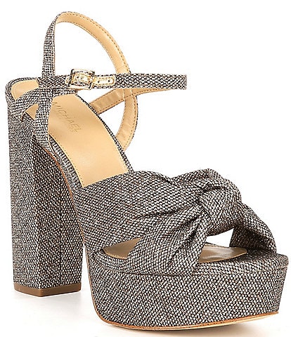 Michael Kors Josie Glitter Fabric Knotted Ankle Strap Platform Dress Sandals