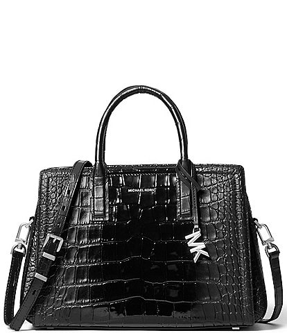 Michael Kors Laila Medium Croc Embossed Leather Satchel Bag