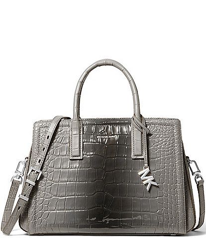 Michael Kors Laila Medium Croc Embossed Leather Satchel Bag
