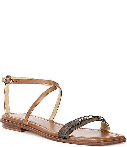 Michael Kors Lena Leather Flat Logo Bit Buckle Sandals