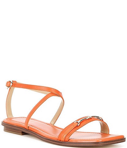 Michael Kors Lena Leather Bit Buckle Ankle Wrap Flat Sandals