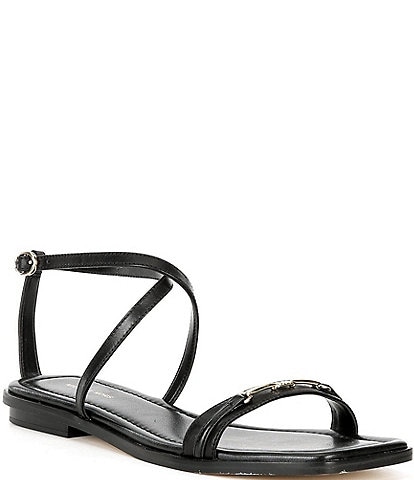 Michael Kors Lena Leather Bit Buckle Ankle Wrap Flat Sandals
