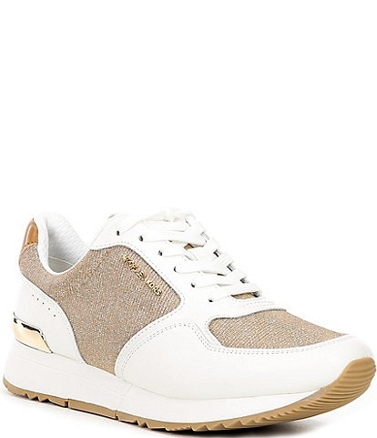 Michael Kors Livvy Leather Glitter Chain Mesh Classic Trainer Sneakers
