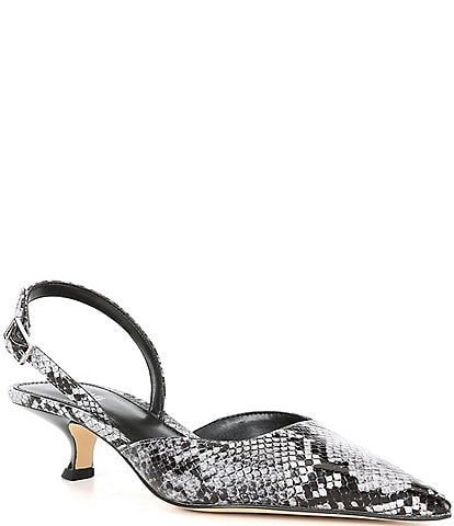 Michael Kors Luna Snake Embossed Leather Kitten Heel Slingback Pumps