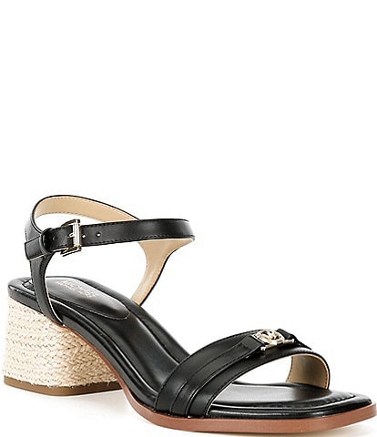 Michael Kors Mandy Leather Ankle Wrap Mid Block Heel Sandals
