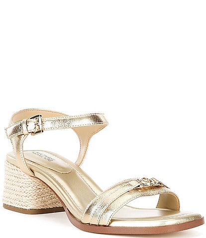 Michael Kors Mandy Leather Ankle Wrap Mid Block Heel Sandals