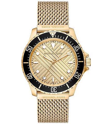 Michael Kors Men's Everest Three-Hand Gold-Tone Stainless Steel Mesh Bracelet Watch