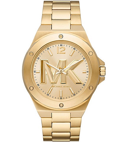 Michael Kors Men's Lennox Three-Hand Gold-Tone Stainless Steel Bracelet Watch