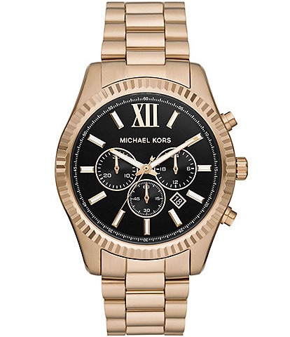 Michael Kors Men's Lexington Chronograph Beige Gold-Tone Stainless Steel Bracelet Watch