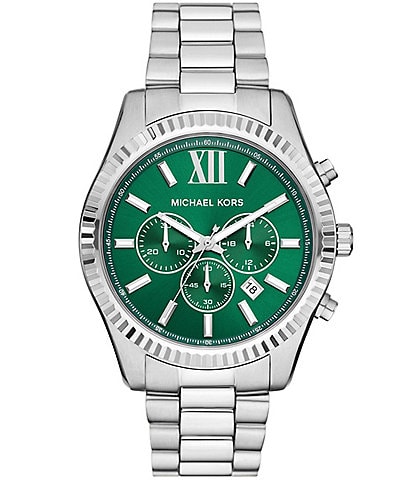 Michael Kors Men's Green Dial Lexington Chronograph Stainless Steel Bracelet Watch