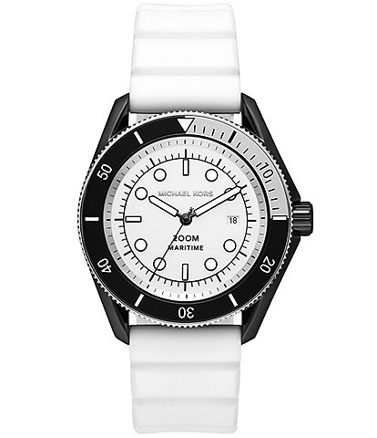 Michael Kors Men's Maritime Three-Hand Date White Silicone Strap Watch