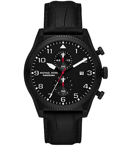 Michael Kors Men's Panorama Chronograph Black Leather Strap Watch