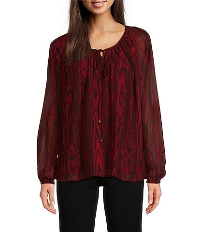 Michael Kors Moire Tie Crew Neck Long Sleeve Top