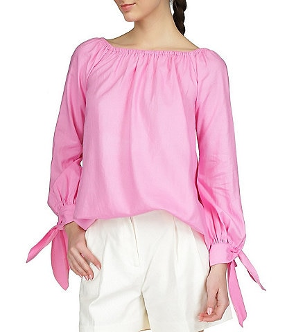 Michael Kors On/Off-The-Shoulder Long Sleeve Tie Cuff Blouse