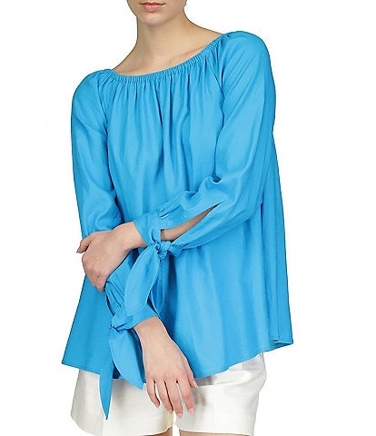 Michael Kors On/Off-The-Shoulder Long Sleeve Tie Cuff Blouse