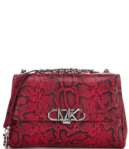 Michael Kors Dark Red Snake Print Mercer Large Convertible Tote