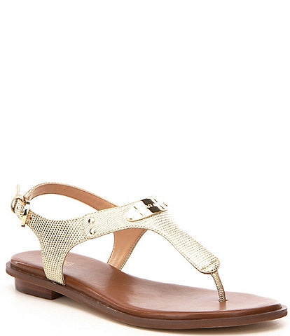 Michael Kors Plate Textured Leather Thong T-Strap Sandals