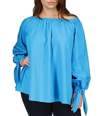 Michael Kors Plus Size On/Off-The-Shoulder Long Sleeve Tie Cuff Blouse
