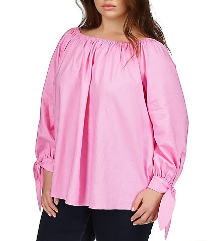 Michael Kors Plus Size On/Off-The-Shoulder Long Sleeve Tie Cuff Blouse