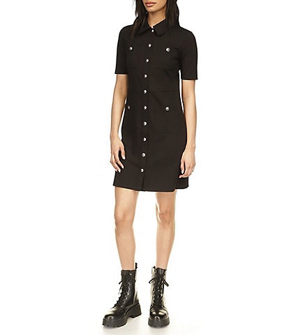 Michael Kors Ponte Short Sleeve Collared Utility Mini Dress